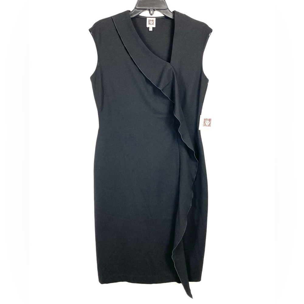 Ann Klein Sleeveless Black Ruffle Stretchy Sheath Dress Sz. 6